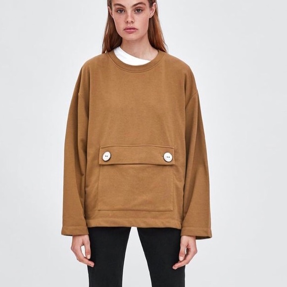 Zara Tops - Zara Sweatshirt with Flap Pocket and Large Buttons